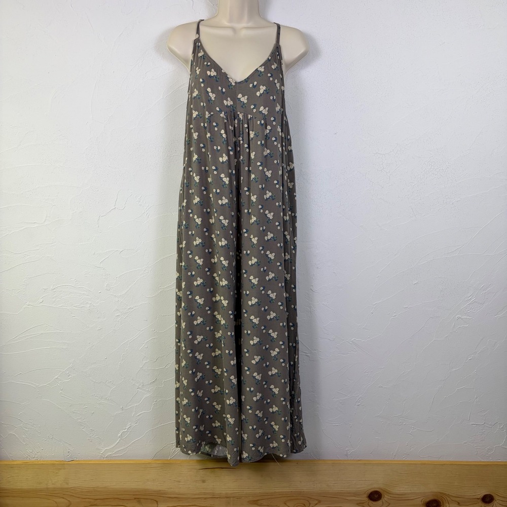 Natural Life Floral Jumpsuit Womens Large Gray Wide Leg Rayon Boho Cottagecore